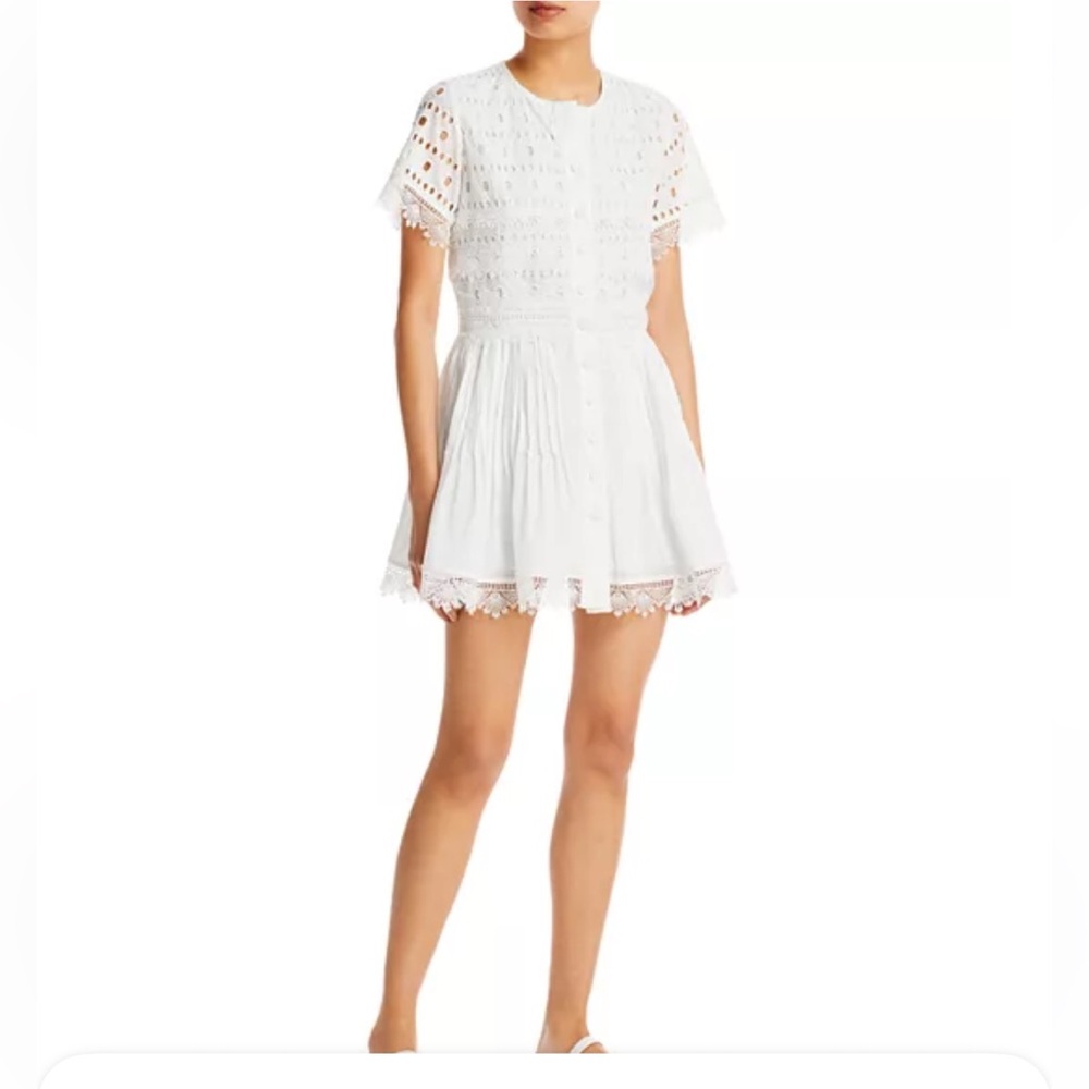 WAIMARI WHITE MIRAGE ROMANTIC COTTAGE LACE BUTTON DOWN MINI DRESS EXC COND L